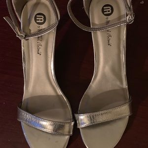 Metallic open toe heels